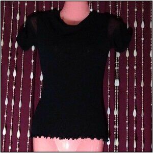 M- Vintage Punk Rock Black Nylon Sheer Sleeve Top by Faith Couture